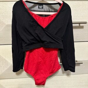 Bloch Ballet red leotard and black long sleeve shrug girls sz 8 10 dance